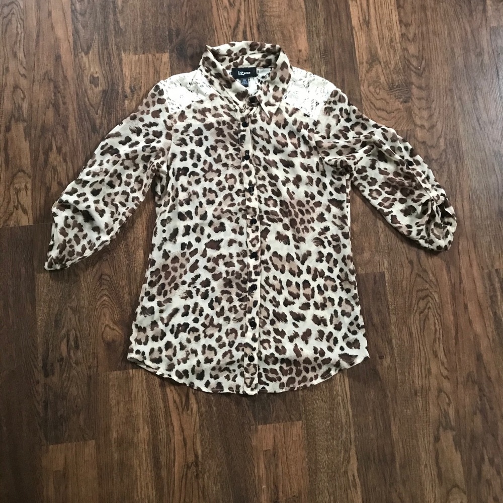 Iz Byer - Button Up Leopard Blouse